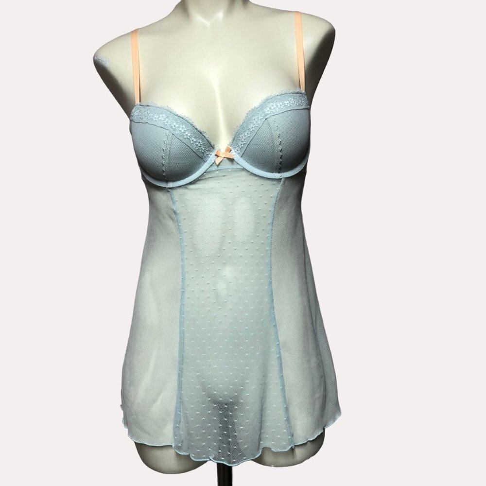 BABY Blue Mesh & Peach Baby Doll Chemise Size Small